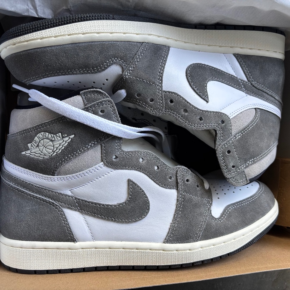 Jordan 1 Mid Men’s Grey and White Suede Sneakers